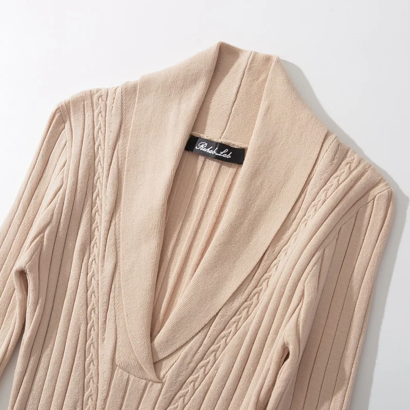 Saia Envolvente Feminina de Tricô com Decote em V, Ajuste Slim, Camada Base para Outono/Inverno, Casual para Uso em Casa