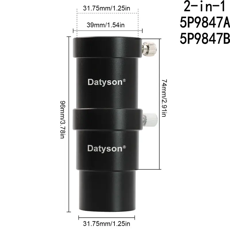 Datyson Telescoop Oculair Metalen Verlengbuis Multifunctionele Adapter 56mm/70mm voor 1.25'' Astronomische Telescoop Interface