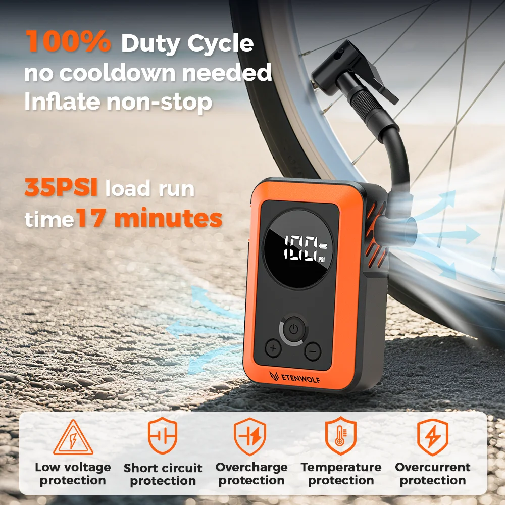 Afbeelding 5: ETENWOLF S0 Mini elektrische fietspomp 2400mAh batterij met display 150PSI draagbare draadloze inflator voor mountainbikes en racefietsen