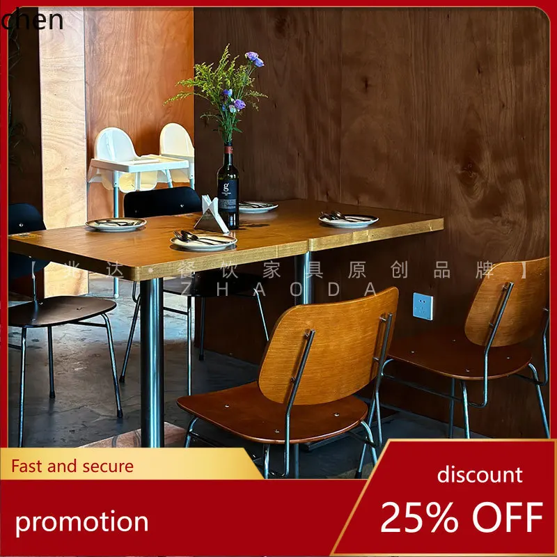 

HTT Internet Celebrity Western Restaurant Dining Table and Chairs Light Luxury Retro Qingba Stainless Steel and Chairs Simple