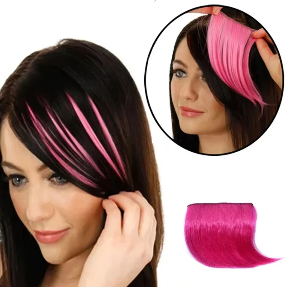 Clip ins Hair Bangs Synthetic Hair Extensions Accessories Pink Bugundy Purple Blue Red