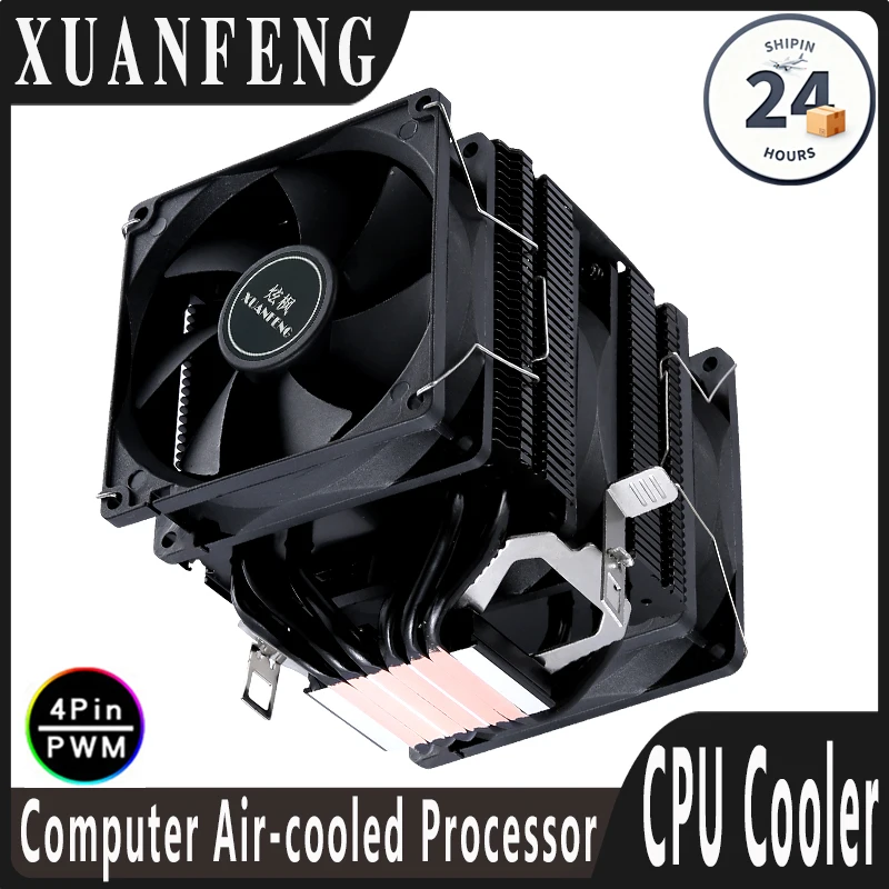PC Air-cooled Radiator X79 X99 AM3 AM4 AMD Twin Towers 6 Heat Pipe CPU Cooler Fan Installing Intel LGA2011 115x 1200 1700 1366