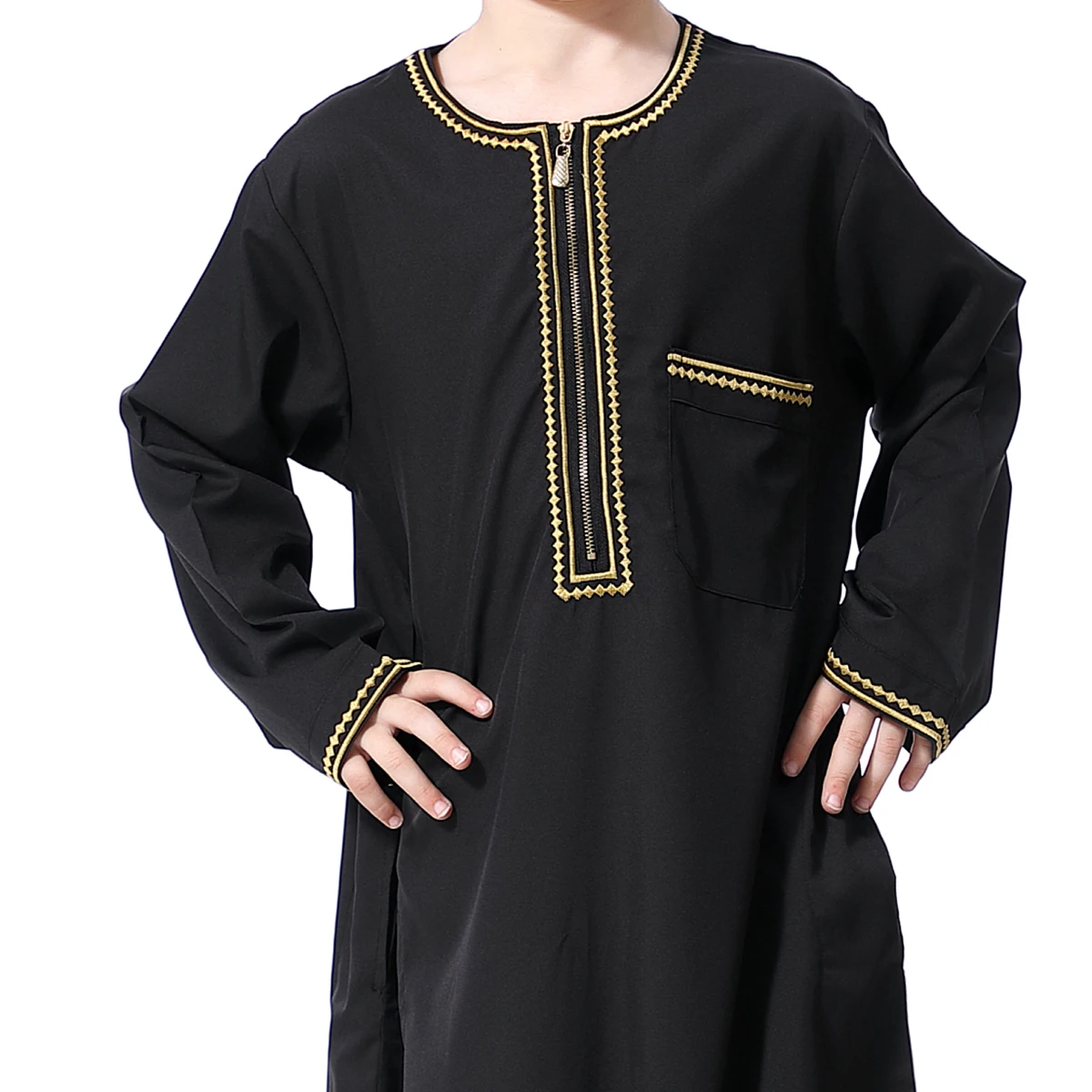 Muslim Boys Clothing Arab Dubai Turkey Malay Full Sleeve Abaya Kids Jubba Thobes Embroidery Robe Dress Children TH875