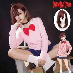 Anime Dandadan Momo Ayase przebranie na karnawał peruka różowy sweter górna spódnica kolczyki Choker mundurek szkolny rekwizyty impreza z okazji Halloween kobiety