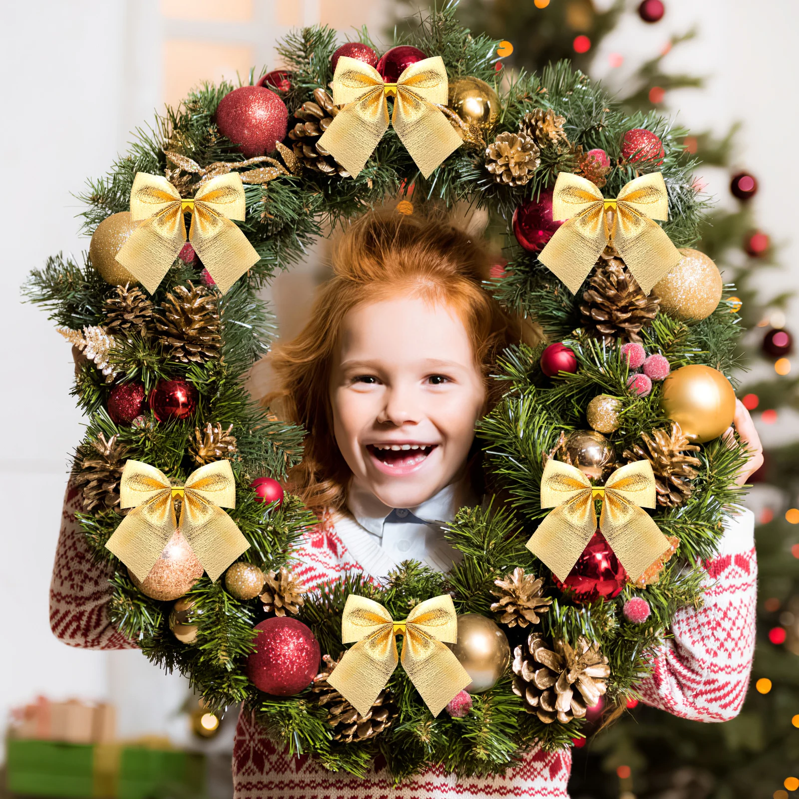 

Christmas Bows Ornament Party Decorations Hanging Ornaments Tree Golden Flower Boxes Bowknot