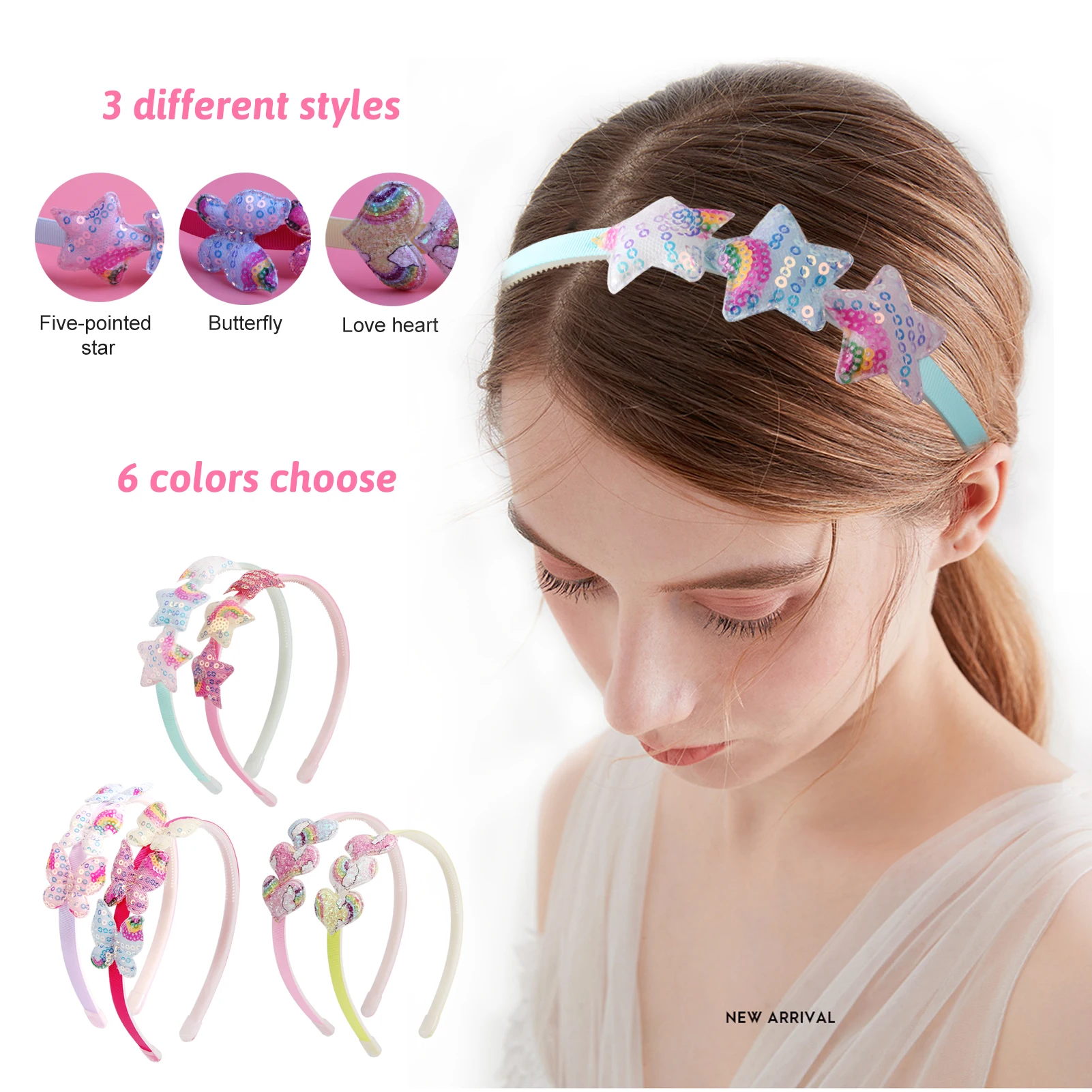 Candygirl Glitter Headbands for Girls Cute Sparkly Hair Hoops Different Colors Sequin Cartoon Star Hair Bands Accessories