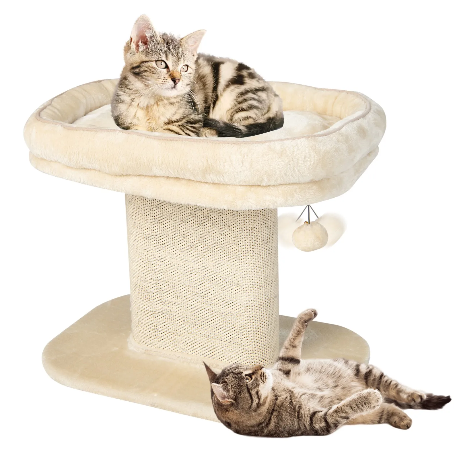 

Petsjoy Современная игровая башня-когтеточка для кошек с большой плюшевой лежанкой, бежевая