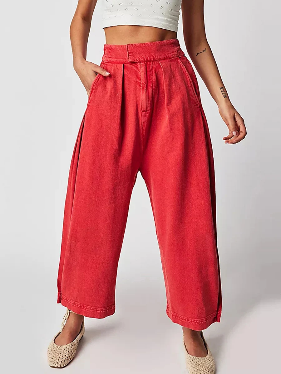 

Women s Long Pants Casual Loose High Waist Wide Leg Solid Color Trousers with Pockets for Summer Spring Fall