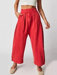 Women Barrel Horseshoe Ankle Pants Y2k Mid Rise Wide Leg Boyfriend Pants Vintage Straight Leg Loose Pants