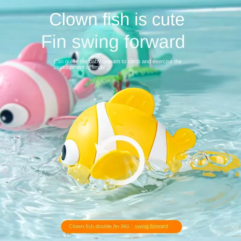 Bath Toys Cute Swimming Clown Fish Cartoon Animal Floating Wind Up Toys Shower Water Game Classic Clockwork Toys For Kids