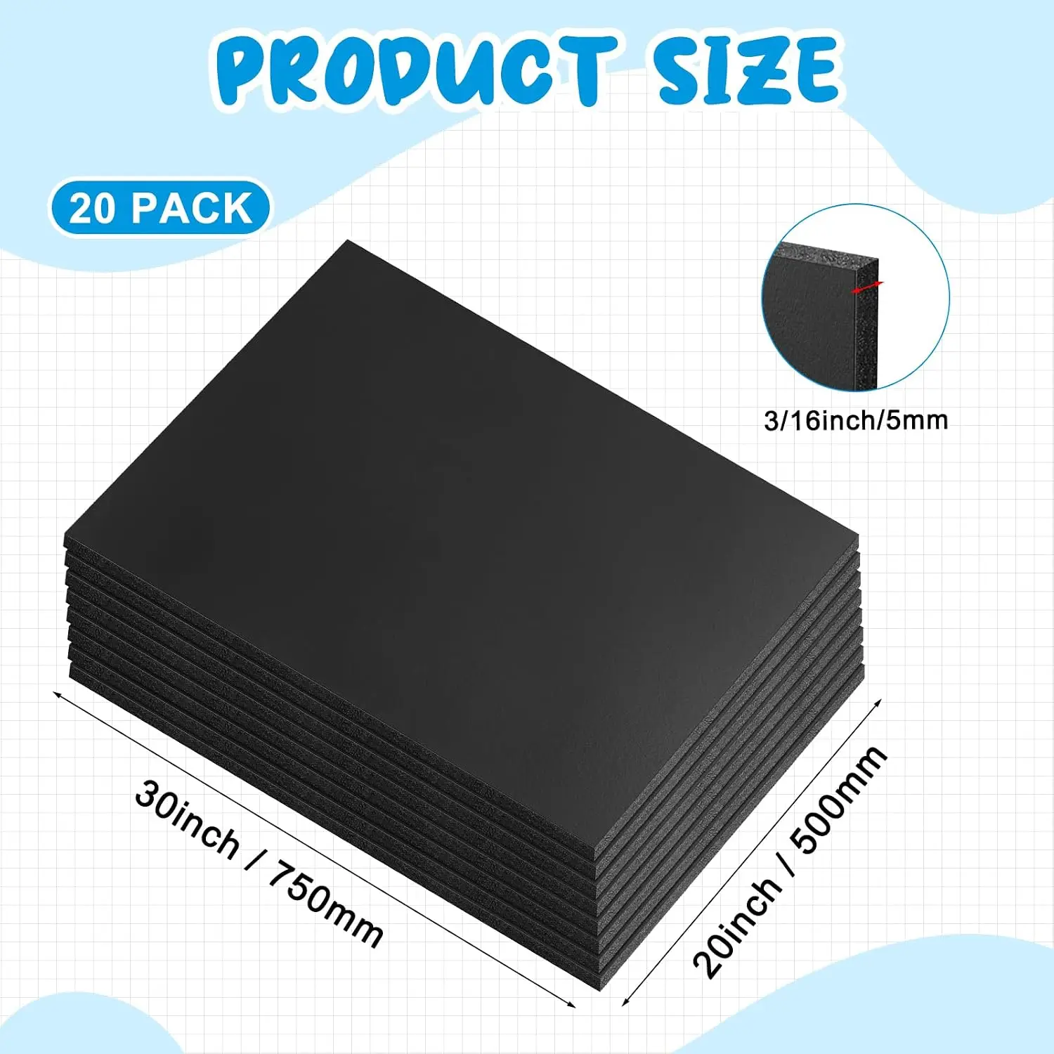 20 Pcs Large Foam Boards Bulk Foam Core Backing Board 3/16 Inch Thickness Foam Core Board Foam Poster Boards for Presentations, School, Office, Art Projects(Black,20 x 30 x 3/16 Inches)