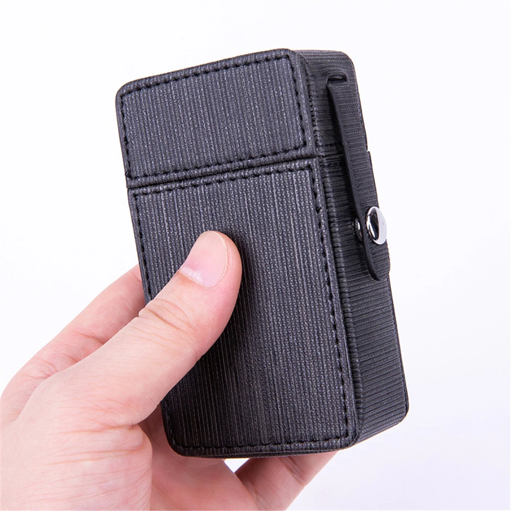 PU Leather Big Capacity Cigarette Case Cover Luxury Genuine Leather Cigarettes Box Holder Lighter Sleeve Gadgets for Women Men