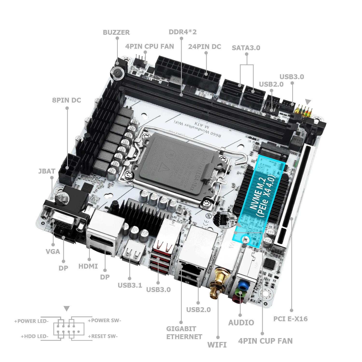 MACHINIST B660 WindWalker Wifi LGA1700 Motherboard Support Intel 12 13 Gen CPU 12100F 13600F DDR4 RAM Memory Nvme M.2 Mini-Atx