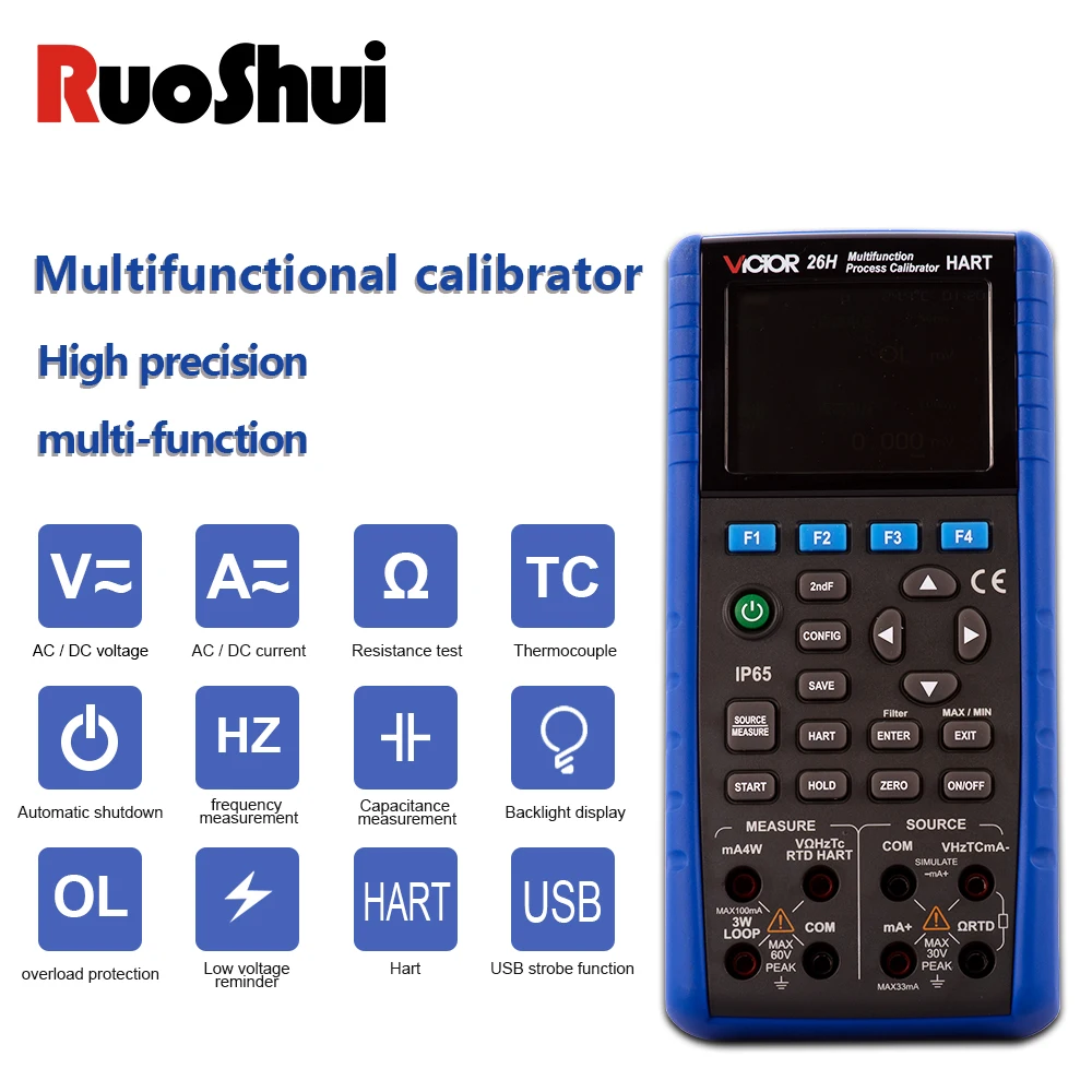VICTOR 26H Process Calibrator Input/output Accuracy 0.01% HART Support Simultaneous Measurement 24V Loop Circuit IP65