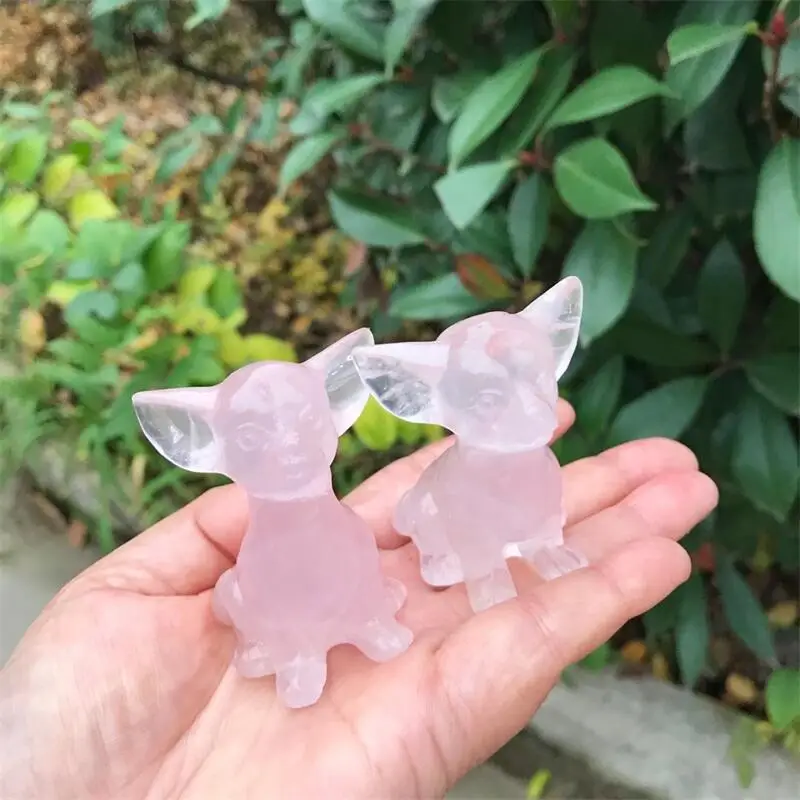 6CM Natural Fluorite Cartoon Dog Chihuahua Crystal Carving Animal Healing Home Decoration Children Toy Lucky Stone Gift 1pcs