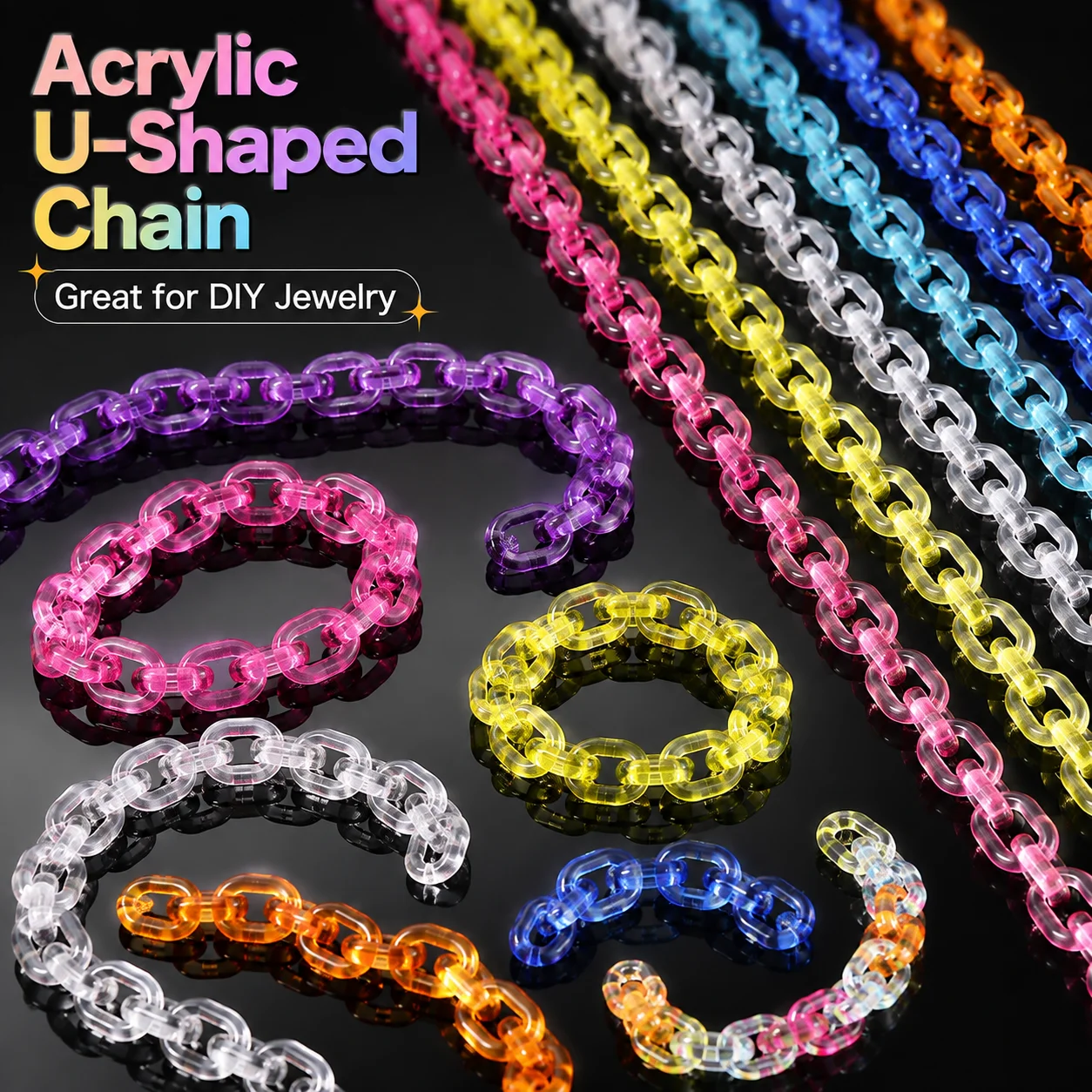 14x18mm Transparent Acrylic U-Shaped Chain Assorted Colors Handmade DIY Jewelry-Making Bracelet Necklace Connectors Accessories