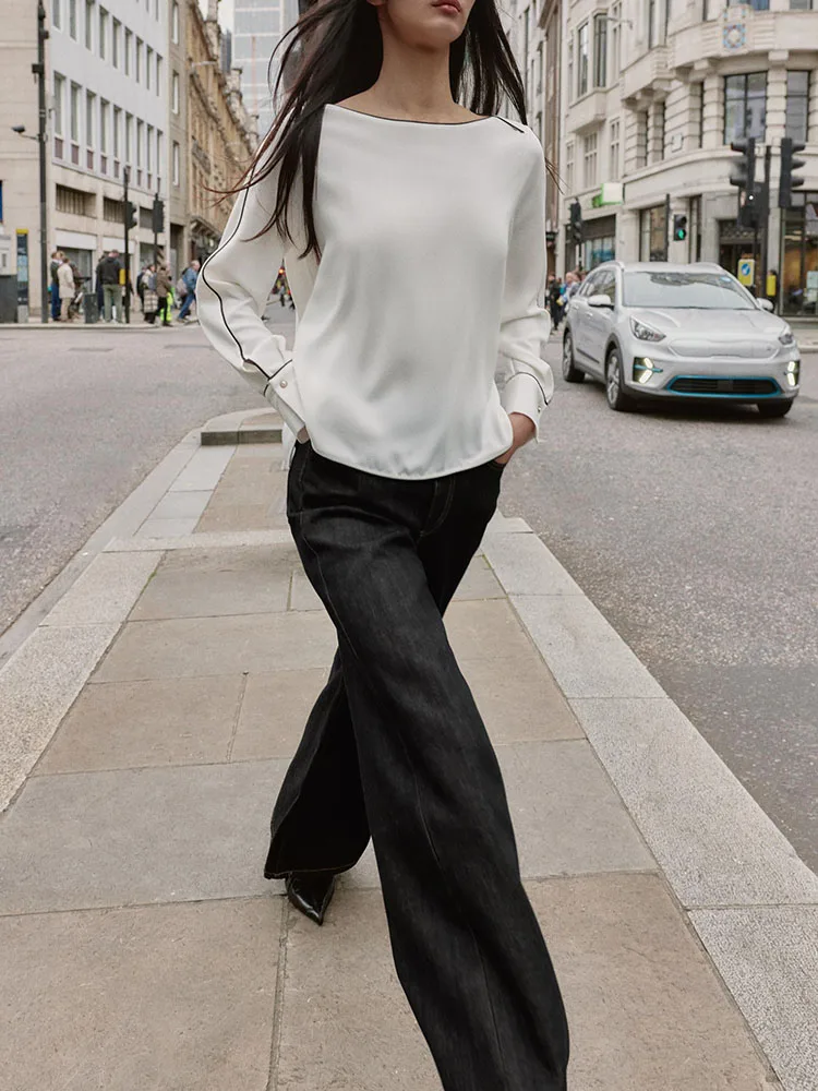 Doux Ele polyvalent couleur Blo soie irt femmes nouveauté hiver 2025 Faion charmant Long Sve rond Ne