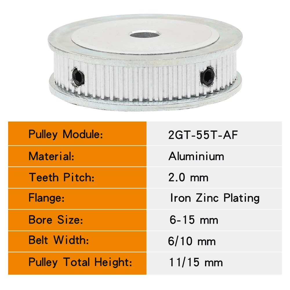 2GT-55T Puleggia del Motore Diametro 6/6.35/10/12/14/15 millimetri Dentata Puleggia Denti Passo 2 millimetri di Gomma 6/10mm Larghezza del Nastro Per Stampanti 3D