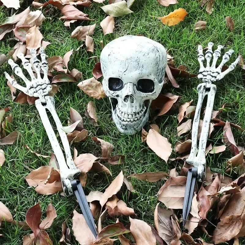 

Halloween Realistic Skull Skeleton Head Human Hand Arms for Halloween Party Home Garden Lawn Decor Haunted House Horror Props