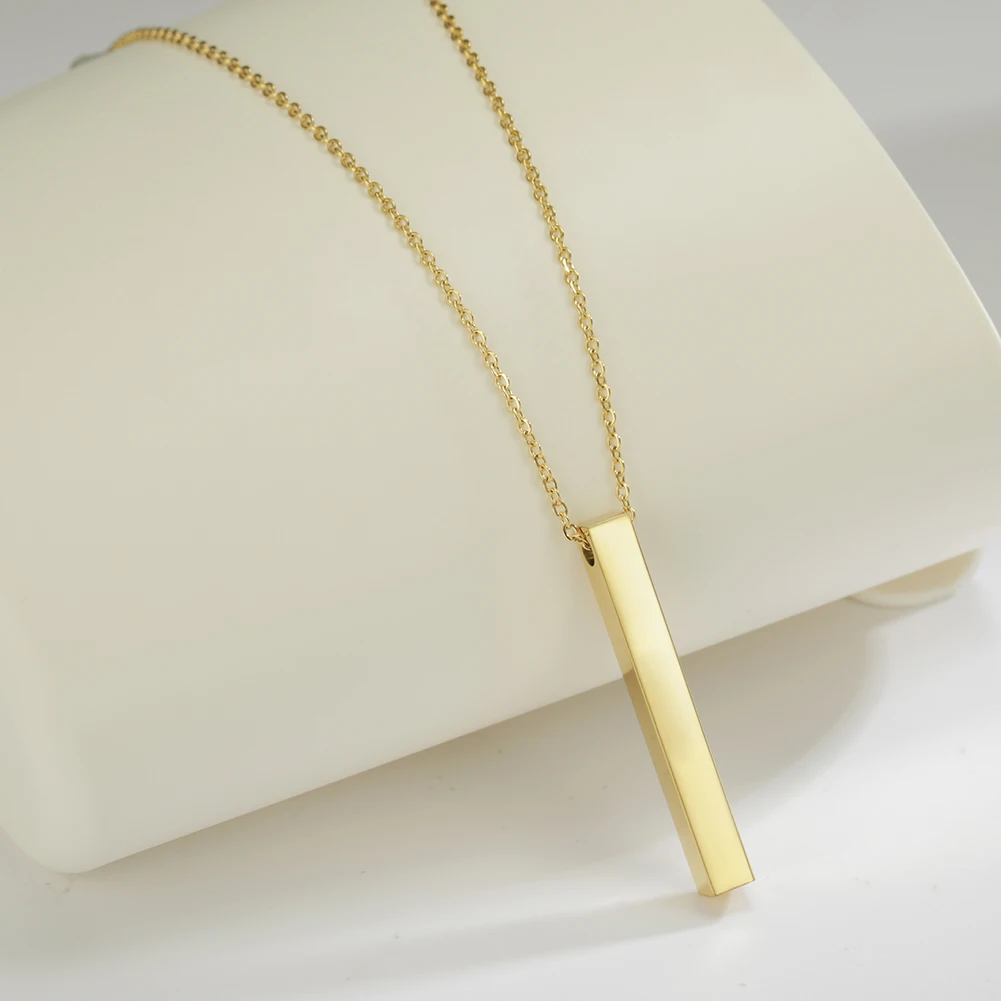 Skyrim Square Bar Pendant Necklace Stainless Steel Gold Color Simple Geometric Neck Chain for Women Men Jewelry Gift Wholesale