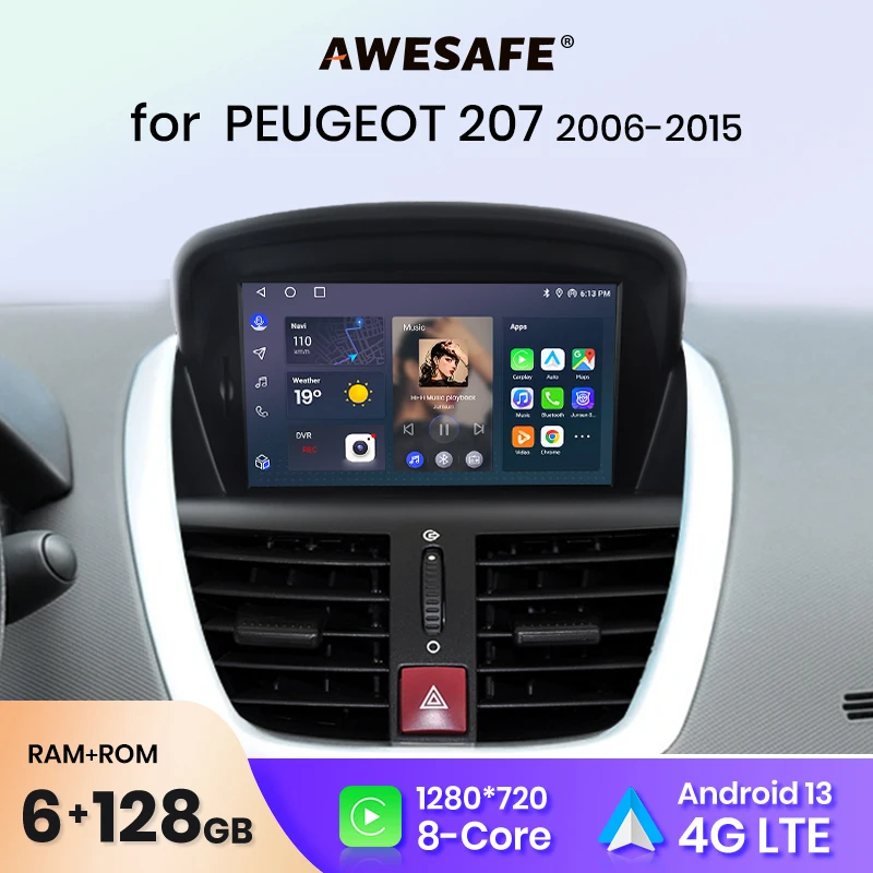 AWESAFE PX9 Wireless CarPlay Autoradio for PEUGEOT 207 207CC 2006-2015 Car Radio Multimidia Android Aut Car Intelligent Systems