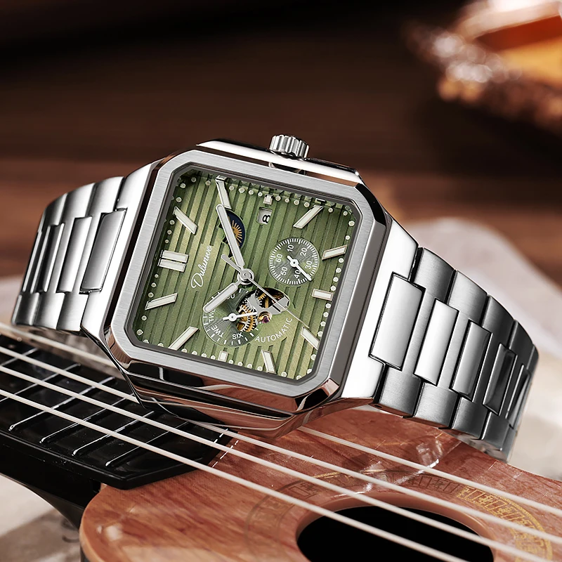2025 Neue Top-Herren-Automatikuhren mit quadratischem Zifferblatt, mechanische Armbanduhren für Herren, wasserdicht, modische Uhren für Herren, Marke DULUNWE