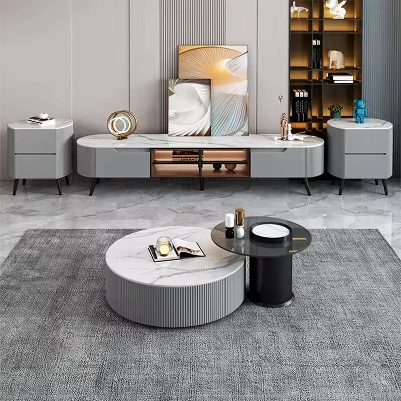 K*-Modern Luxury Eco-Friendly Durable TV Unit Storage Wooden TV Cabinet Sintered Stone Top Living Room Furniture Hotel Apartment