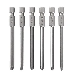 6Pcs Non-Slip Magnetic Batch Head Phillips/Cross Screwdriver Drill Bits  1/4'' Hex Shank 75mm Long Alloy Steel PH1 PH2