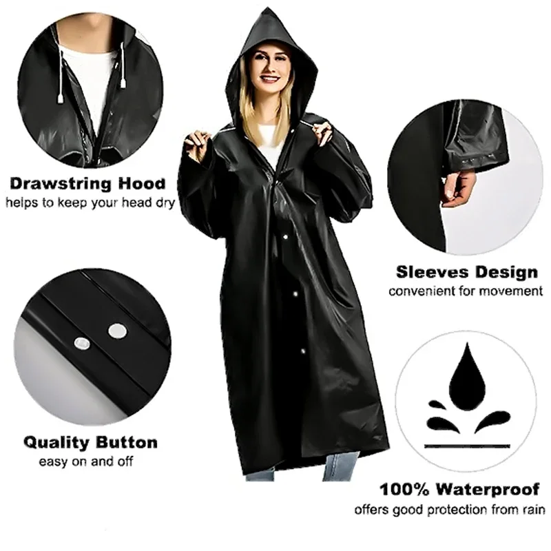 2 Pack Raincoats for Adults Reusable EVA Rain Ponchos Lightweight Rain Coat Waterproof Rain Gear for Men and Women