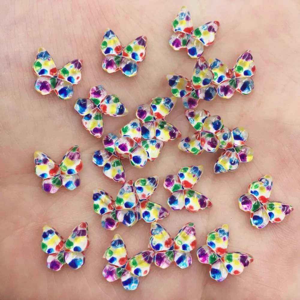 Resin Glitter Colorful 10mm Kawaii Mini Butterfly Flatback Rhinestone Figurines Nail Art Earrings Accessorie DIY Scrapbook Craft