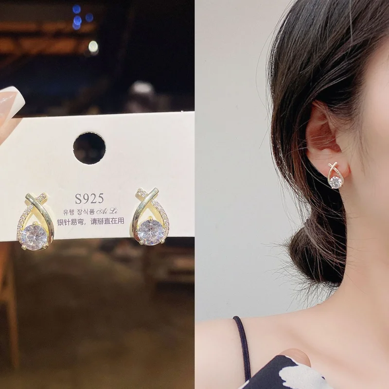 EVISPOL Fashion Cross Stud Earrings For Women Girls Stylish Elegant Crystal Hoop Jewelry Ear Rings Fishtail Lady Earrings Gifts