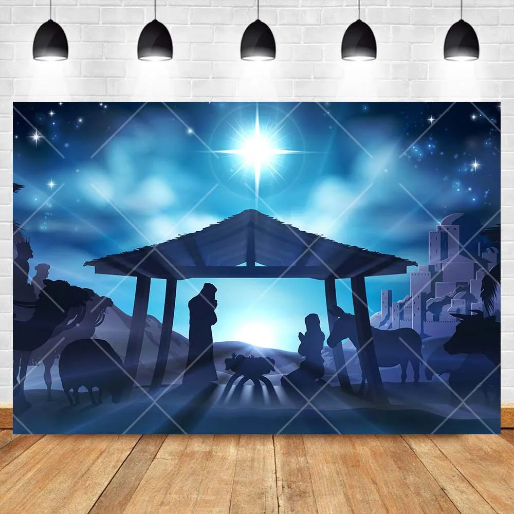 Nativity Scene Photo Backdrop Jesus Birth Angel Barn Christian Christmas Backdrop Christianity Cross Bible Custom Background