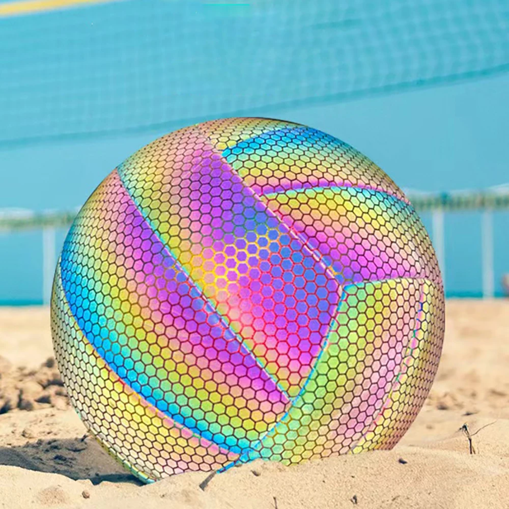 Size 5 Reflective Volleyball Glow-in-the-Dark Volleyball Beach Volleyball Rainbow Color Sports Ball