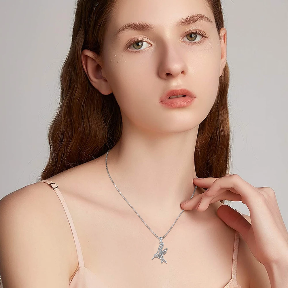 925 Sterling Silver Celtic Knot Hummingbird Pendant Lucky Animal Necklaces Jewelry Mother's Day Christmas Gifts for Women Girls