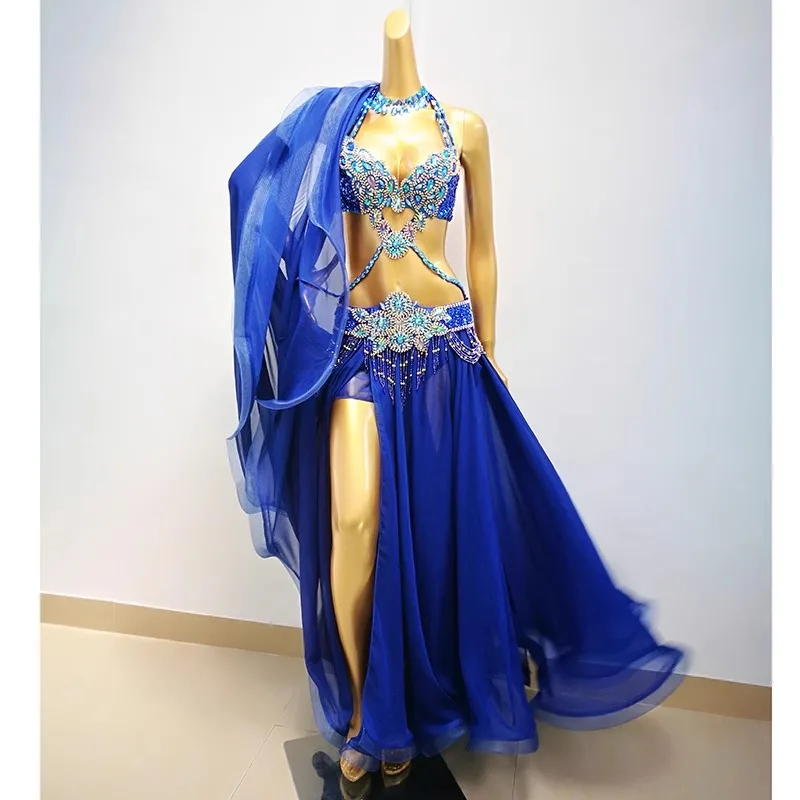 

customize sexy plus size oriental belly dance performance costume high-end handmade sequin competition dress set for adult women