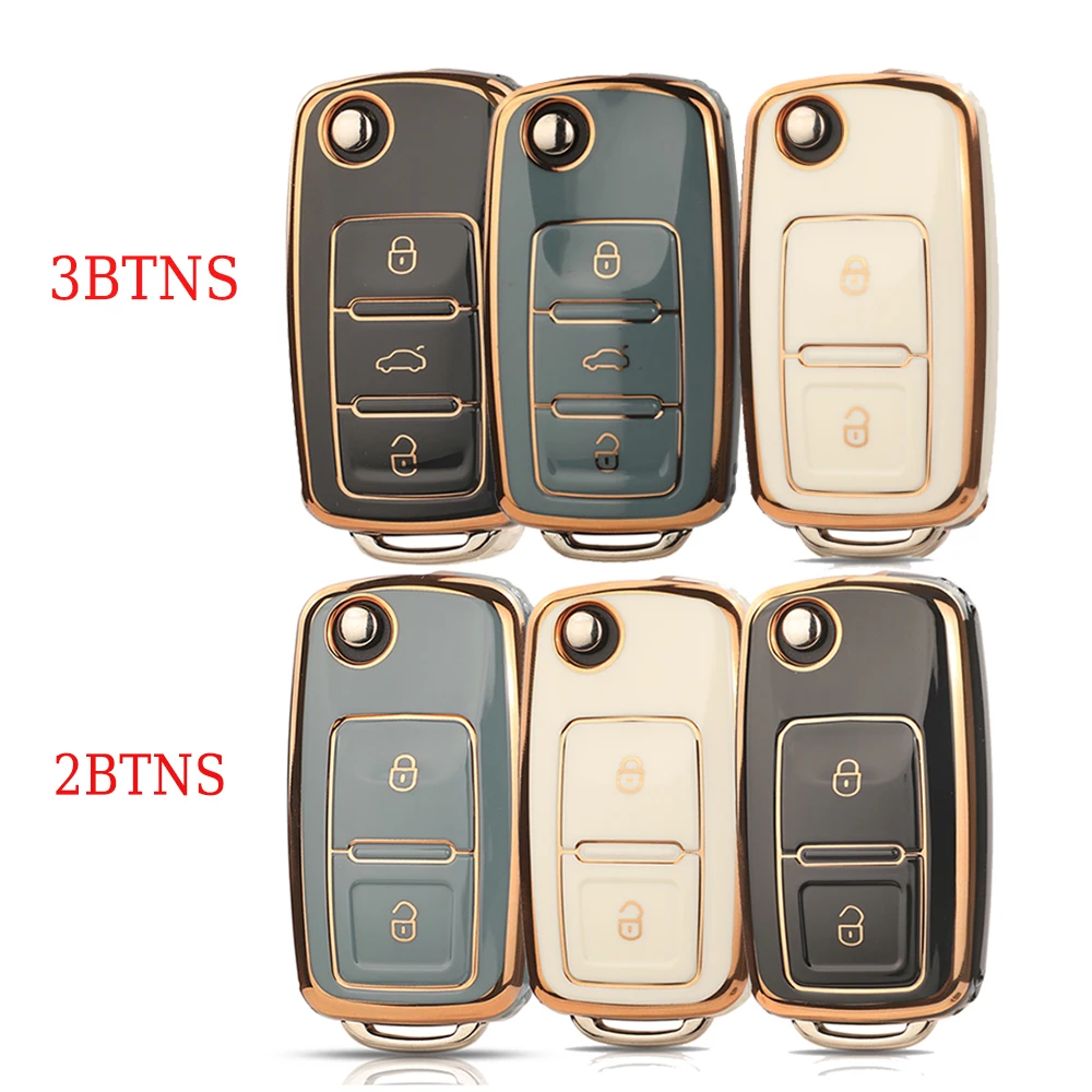 Jingyuqin, recién llegado, carcasa de TPU para llave de coche, Fob para VW/VOLKSWAGEN Caddy Eos Golf Jetta Beetle Polo Up Tiguan Touran plegable