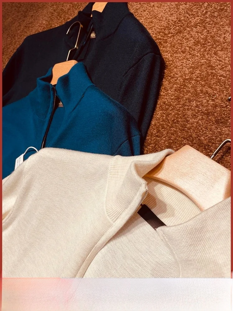 

Men's Beautiful Knitted Cardigan Sweater Wool Silk Zipper Stand Collar Casual Faion Spring Autumn Warm Soft Polyester Blend