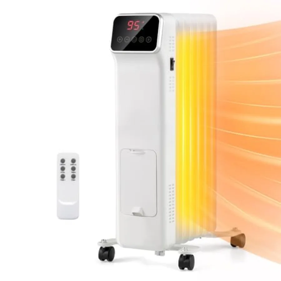 

1500W Oil Filled Radiator Heater for Indoor Home Office Use: Portable Electric Radiant Space Heater with Remote Control Adjusta