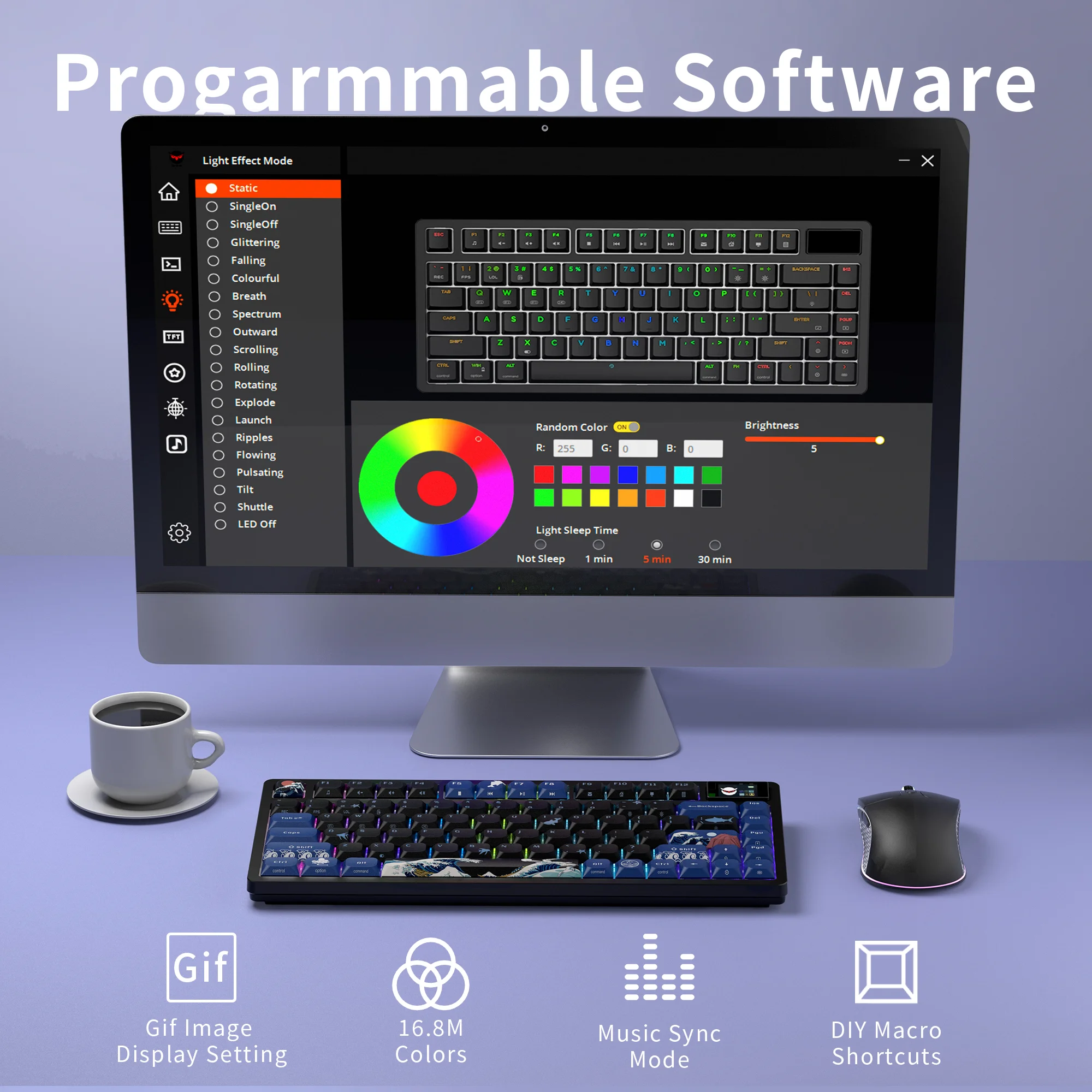 XVX Low Profile Mechanical Keyboard Wireless L75 PRO Black Wave Kanagawa Tri-Mode Connection Gaming Keyboard Gasket-Mount Design