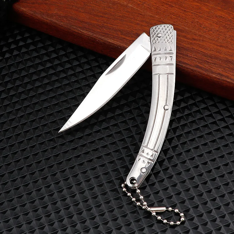 Camping portable knife, stainless steel fruit knife, keychain, outdoor folding multifunctional steel white knife