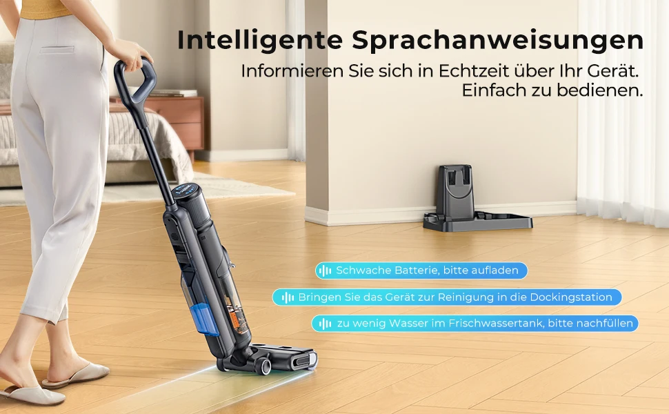 Laresar M3 Kabelloser Nass- und Trockensauger mit Wischfunktion, Randreinigungsdesign, 55 Minuten Laufzeit, automatische Saugkraftregelung, selbstreinigender Bodenreiniger, intelligentes Haushaltsgerät. – Detail 6
