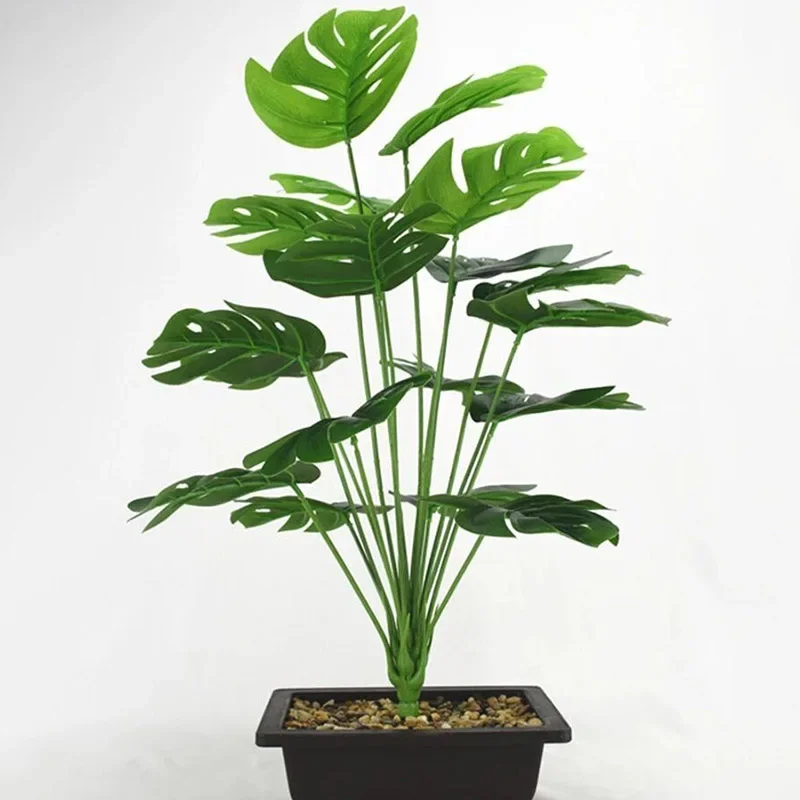 Artificial Green Monstera Palm Leaf Fake Plant Long Branch Tropical Green Plant Garden Living Room Bedroom Balcony Decoration