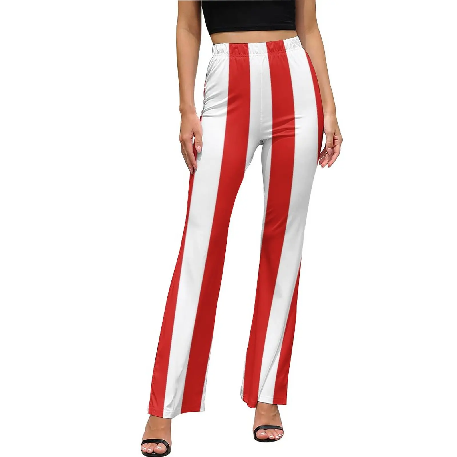 

Red And White Striped Casual Pants Spring Vintage Print Home Graphic Flared Trousers High Waist Slim Stretch Street Wear Pants