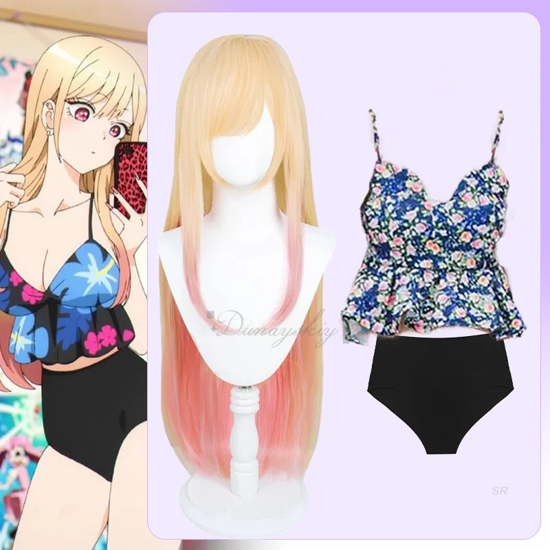 

Аниме My Darling Kitagawa Marin, костюм для косплея, купальник, розовый парик для косплея, карнавальный комплект на Хэллоуин для женщин