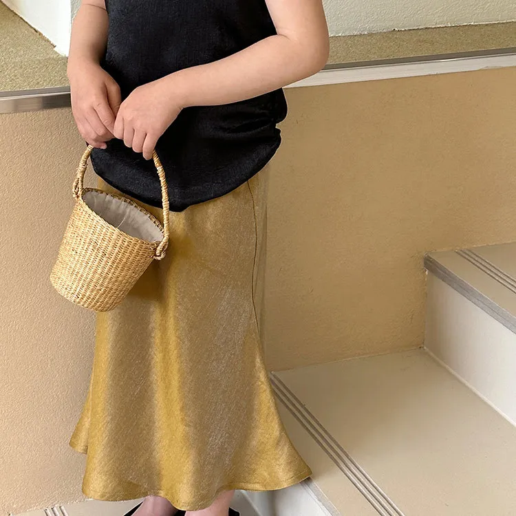 

2025 Baby Girls Fish Tail Skirt Elegant High Waist Flared Party Skirt for Kids Fashion Trendy Outfit Spring Summer New Arrival
