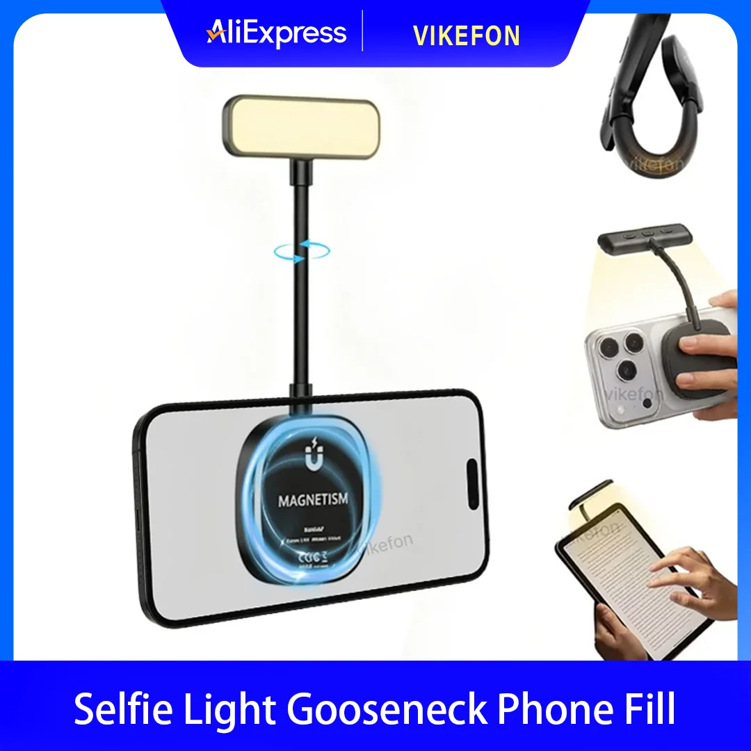 Magnetic Selfie Light Gooseneck LED Phone Fill Light  5 Brightness Levels & Modes Flexible Neck for iPhone/Android/Photo/Reading