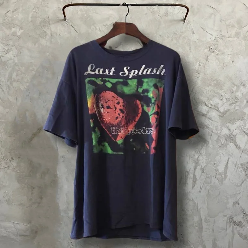 Street Summer Washed Blue Saint Tshirts  Red Head Print Retro Round Neck Short Sleeve Breathable Cotton Men Women Tops