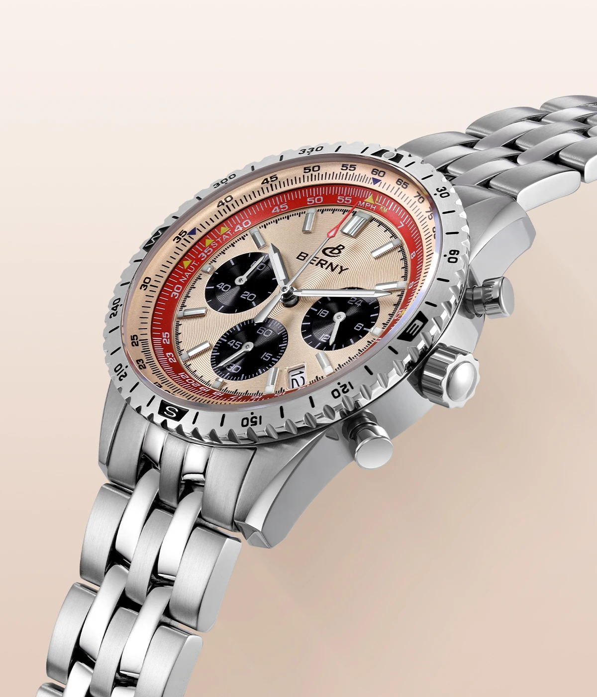 BERNY Chronograph-Uhren für Herren, Luftfahrt-Multifunktions-Quarz-Herrenuhr, Datum, Saphirglas, superleuchtende Luxus-Armbanduhr – Detail 17