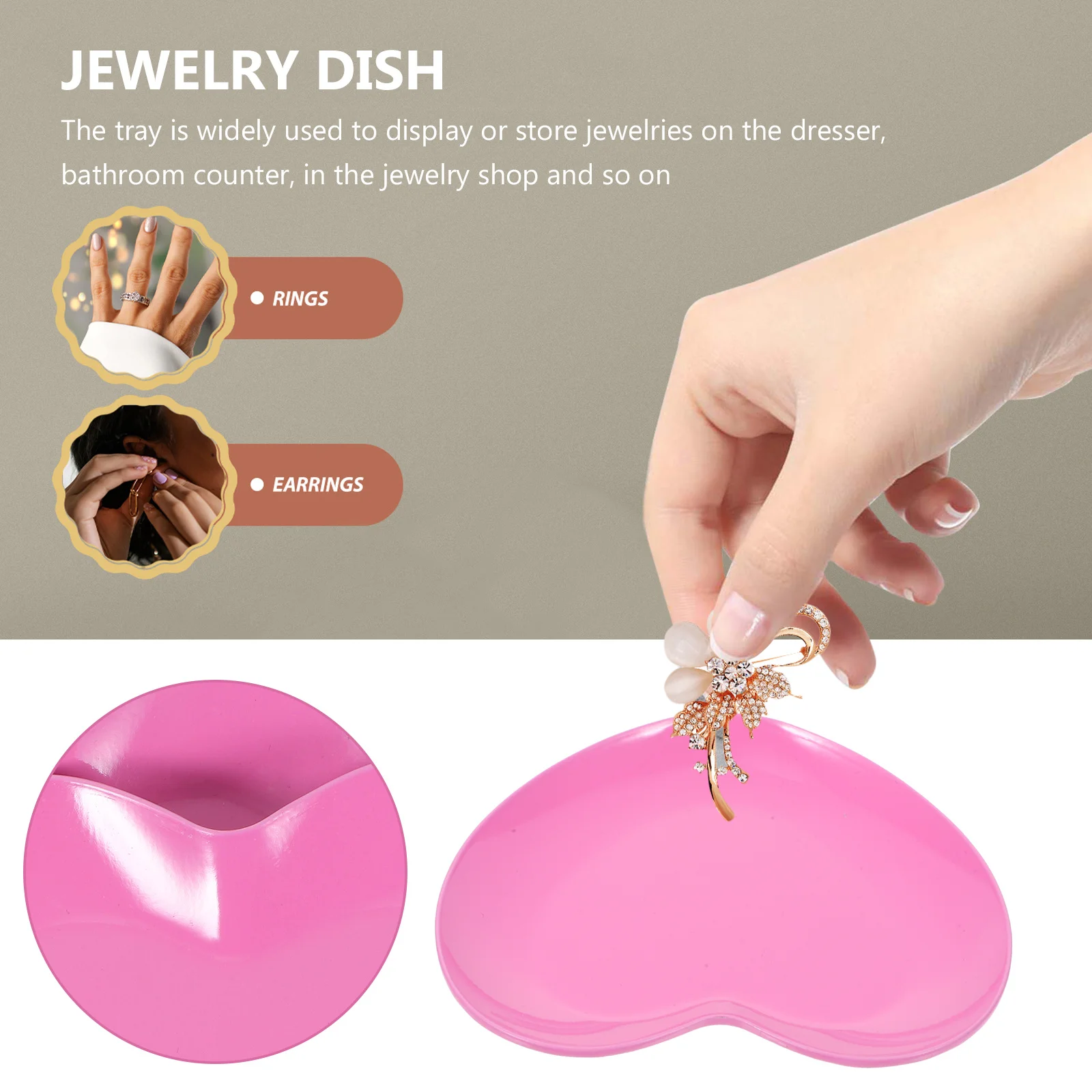 2 قطعة صواني المجوهرات على شكل قلب الفولاذ المقاوم للصدأ طبق صغير لخاتم القرط تخزين صينية العرض منظم سطح المكتب ديكور المنزل