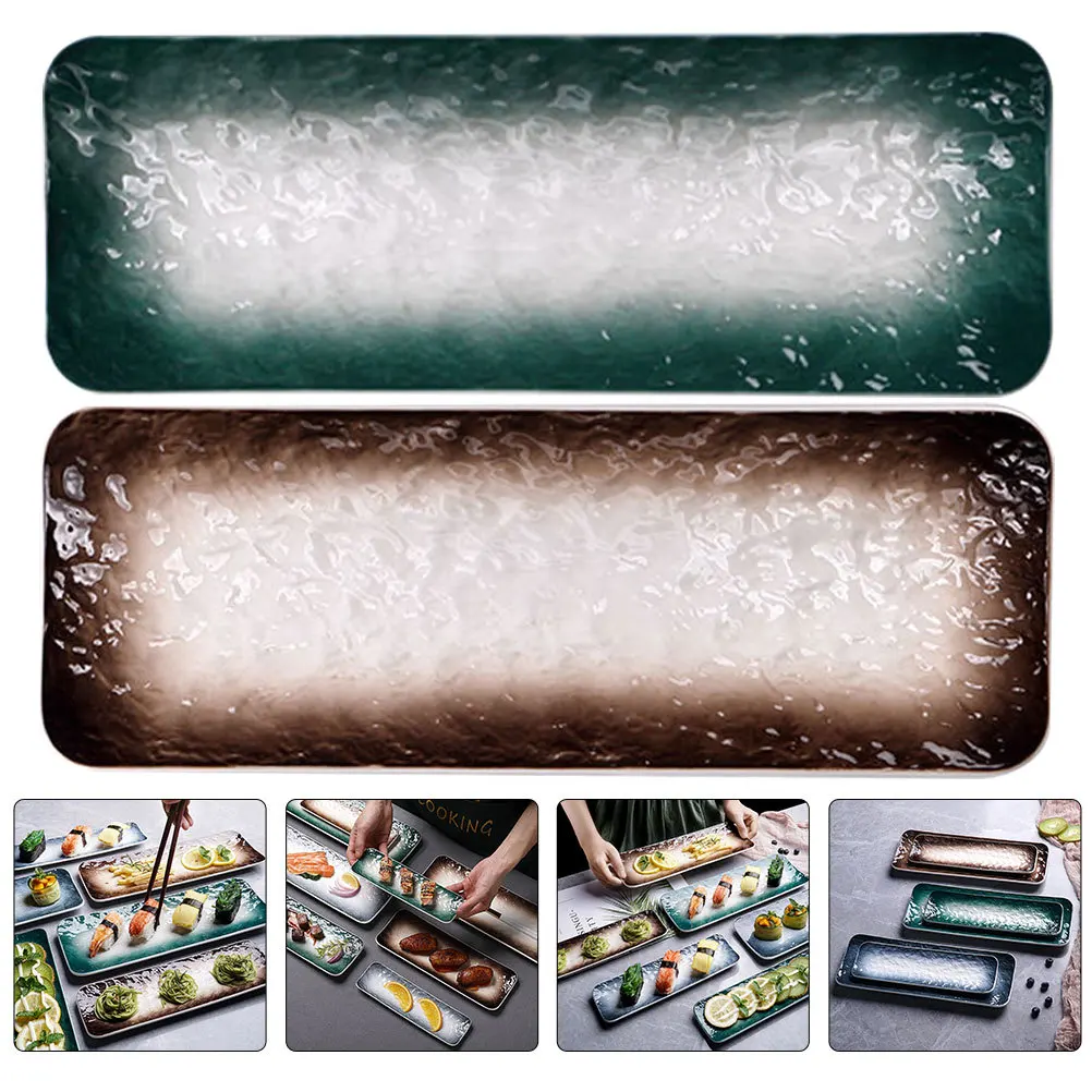 

2Pcs Ceramic Sushi Plate Japanese Style Rectangular Snack Plates Decorative Food Display Dish Home Restaurant Catering